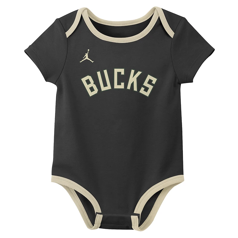 Newborn & Infant Jordan Brand Milwaukee Bucks Statement Edition Three-Pack Bodysuit Set