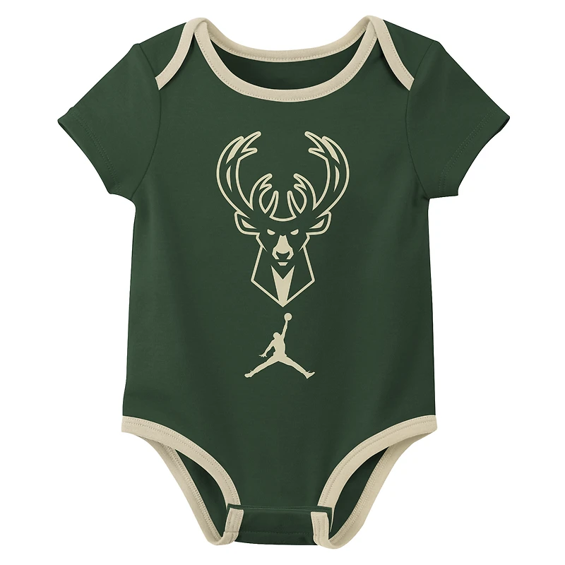 Newborn & Infant Jordan Brand Milwaukee Bucks Statement Edition Three-Pack Bodysuit Set