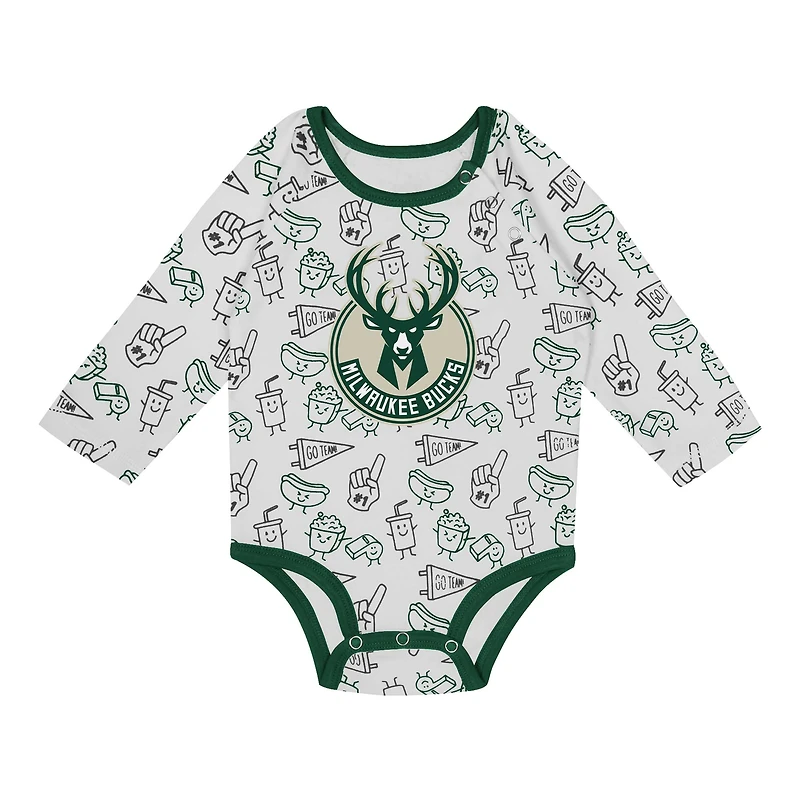 Newborn & Infant Milwaukee Bucks Little Champ Long Sleeve Bodysuit, Pants Cuffed Knit Hat 3-Piece Set