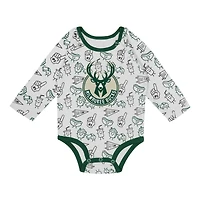 Newborn & Infant Milwaukee Bucks Little Champ Long Sleeve Bodysuit, Pants Cuffed Knit Hat 3-Piece Set