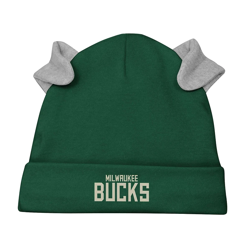 Newborn & Infant Milwaukee Bucks Little Champ Long Sleeve Bodysuit, Pants Cuffed Knit Hat 3-Piece Set