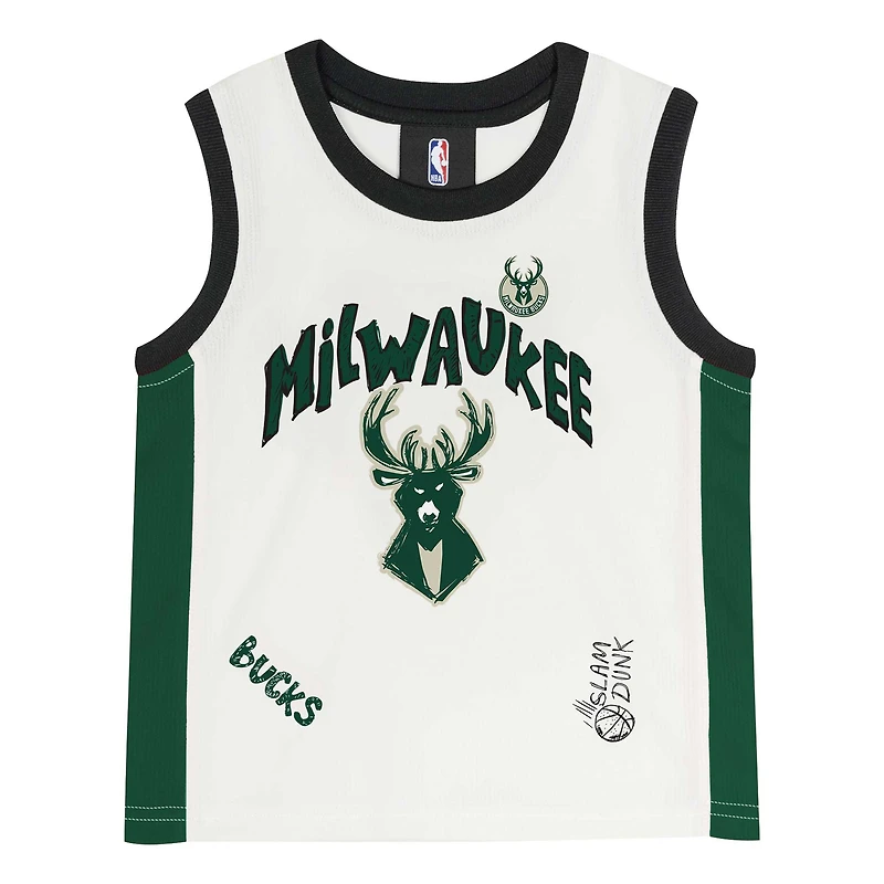 Ensemble débardeur et short en maille pour enfants d'âge préscolaire Milwaukee Bucks