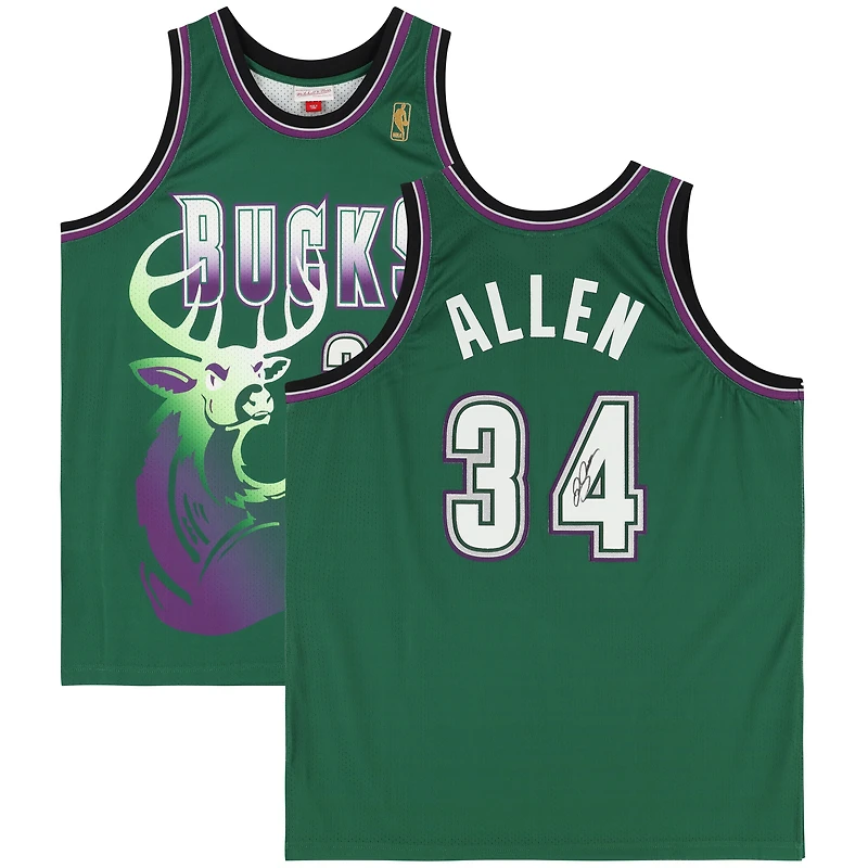 Maillot authentique Mitchell & Ness autographié par Ray Allen Milwaukee Bucks 1996-1997