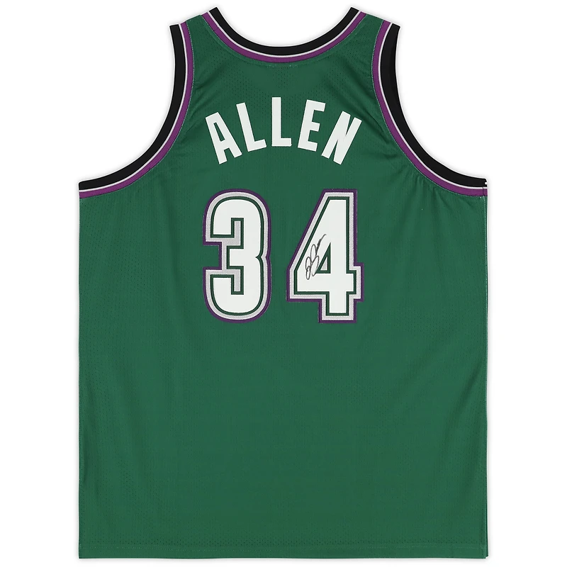 Maillot authentique Mitchell & Ness autographié par Ray Allen Milwaukee Bucks 1996-1997