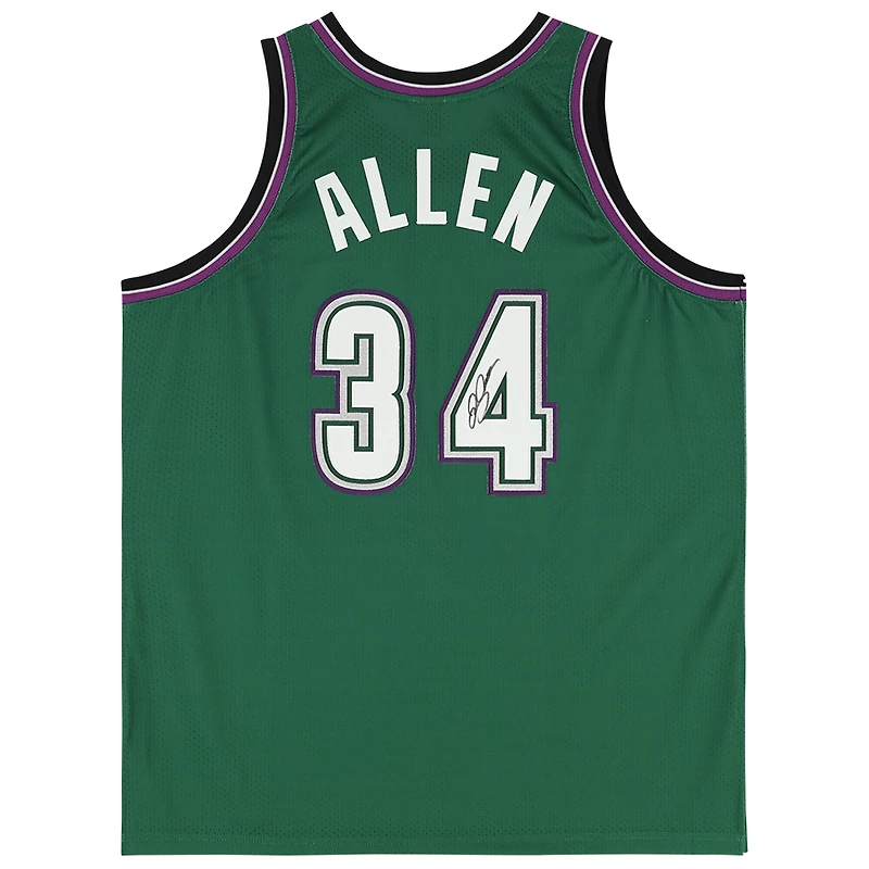 Maillot authentique Mitchell & Ness autographié par Ray Allen Milwaukee Bucks 1996-1997