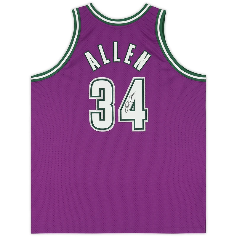 Maillot authentique dédicacé par Ray Allen Milwaukee Bucks pourpre Mitchell & Ness 2000-2001