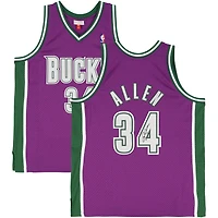 Maillot Swingman violet autographié par Ray Allen des Milwaukee Bucks Mitchell & Ness 2001-2002