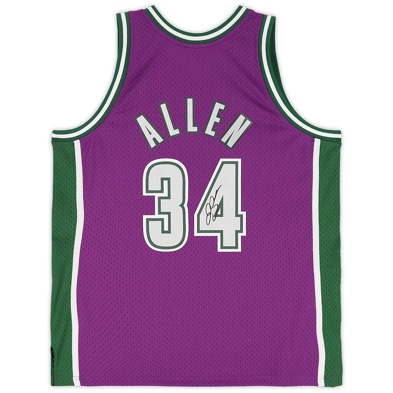 Maillot Swingman violet autographié par Ray Allen des Milwaukee Bucks Mitchell & Ness 2001-2002