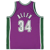 Maillot Swingman violet autographié par Ray Allen des Milwaukee Bucks Mitchell & Ness 2001-2002