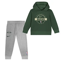Ensemble sweat à capuche et pantalon de survêtement Nike vert chasseur pour tout-petit, logo des Milwaukee Bucks.