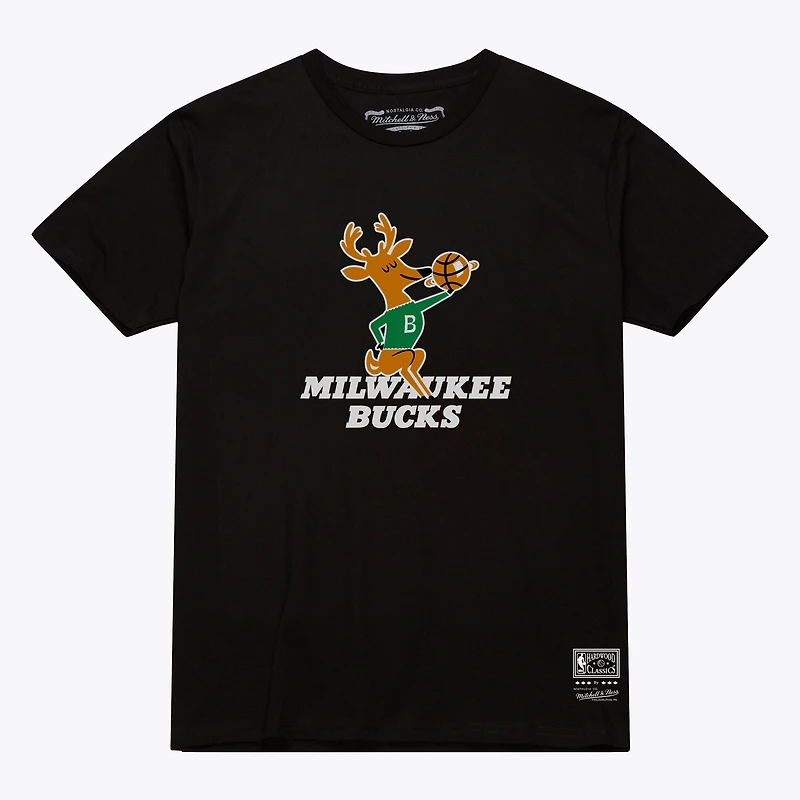 T-shirt unisexe Mitchell & Ness noir Milwaukee Bucks Hardwood Classics Arch