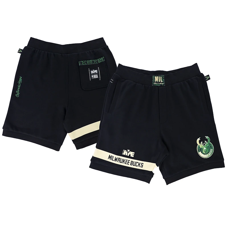 Unisex NBA x Two Hype Black Milwaukee Bucks Culture & Hoops Premium Classic Fleece Shorts
