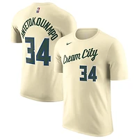 Unisex Nike Giannis Antetokounmpo Cream Milwaukee Bucks 2025/26 City Edition Name & Number T-Shirt
