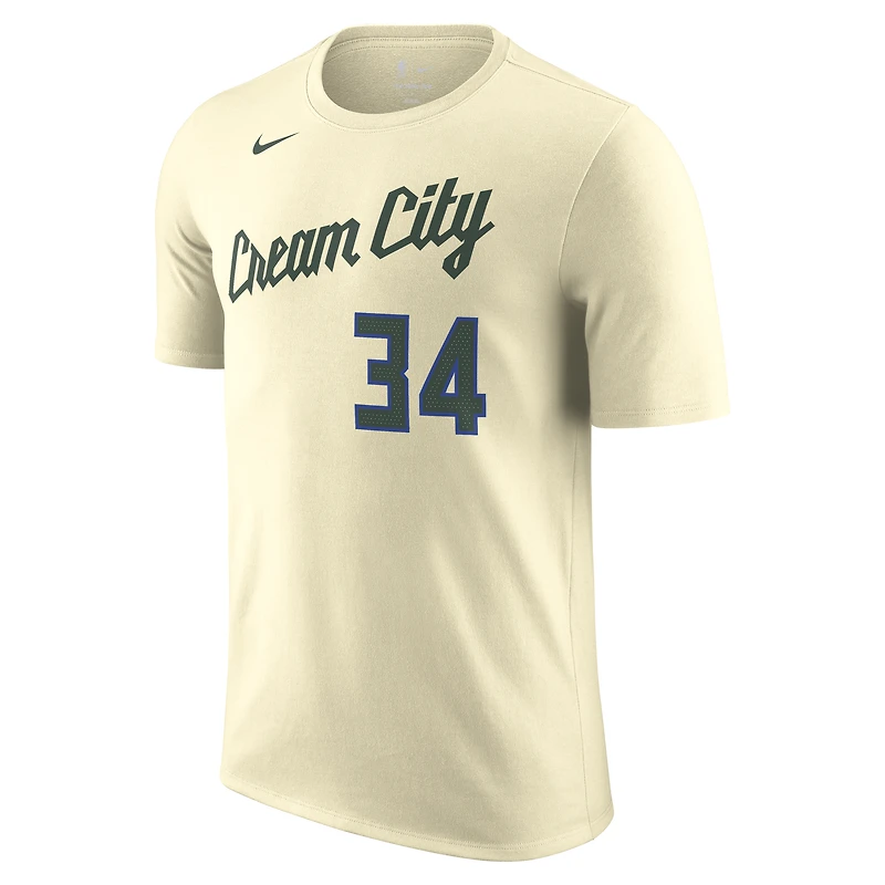 T-shirt unisexe Nike Giannis Antetokounmpo crème Milwaukee Bucks édition City 2025/26 avec nom et numéro
