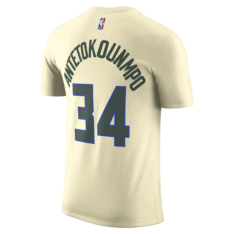 T-shirt unisexe Nike Giannis Antetokounmpo crème Milwaukee Bucks édition City 2025/26 avec nom et numéro
