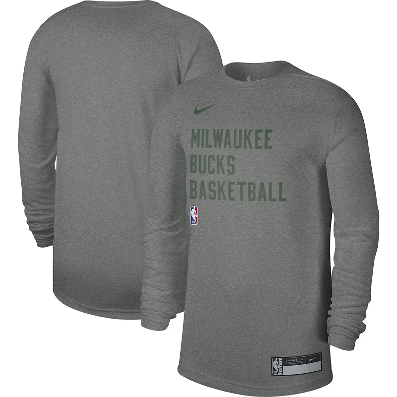 T-shirt à manches longues unisexe Nike Heather Grey Milwaukee Bucks 2023/24 Legend On-Court Practice