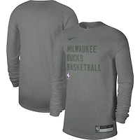 T-shirt à manches longues unisexe Nike Heather Grey Milwaukee Bucks 2023/24 Legend On-Court Practice