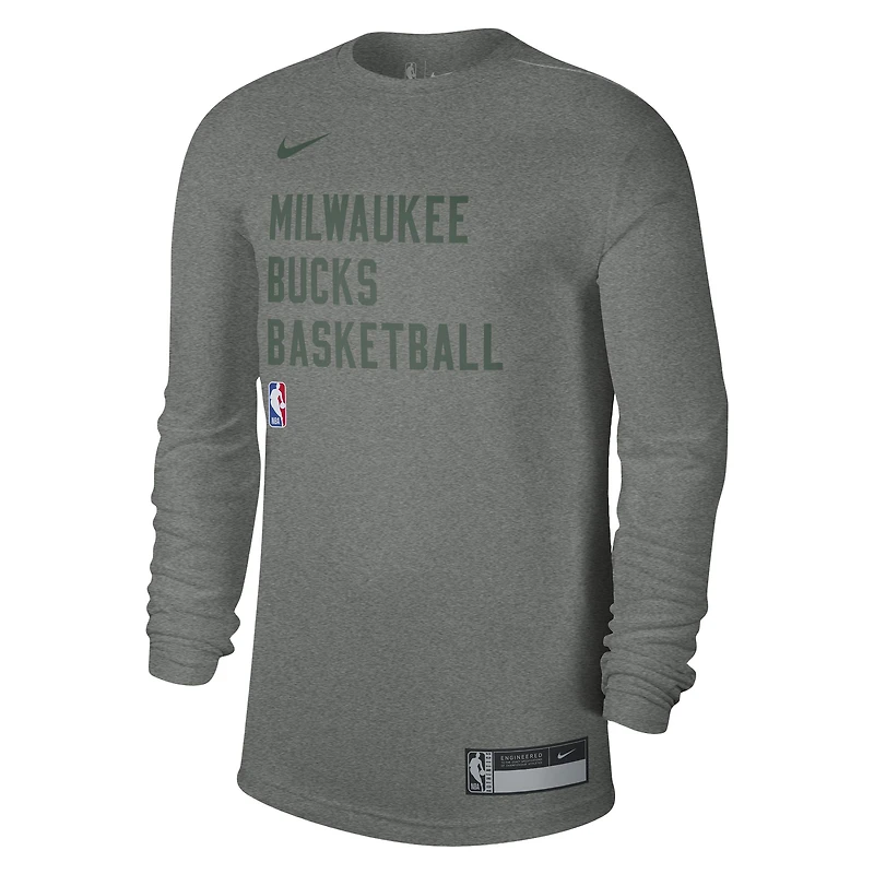 T-shirt à manches longues unisexe Nike Heather Grey Milwaukee Bucks 2023/24 Legend On-Court Practice