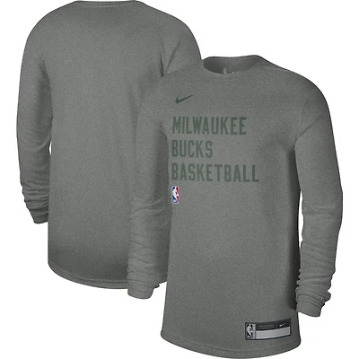 T-shirt à manches longues unisexe Nike Heather Grey Milwaukee Bucks 2023/24 Legend On-Court Practice