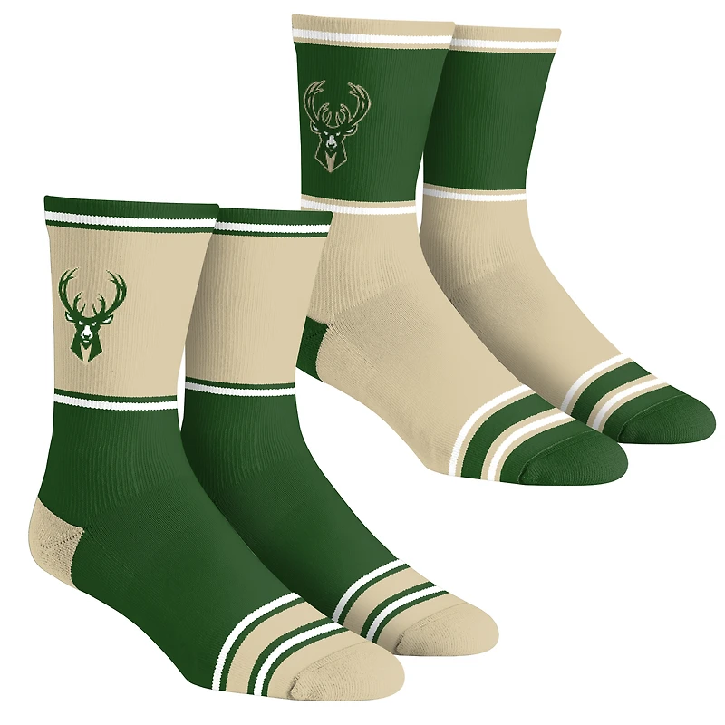Lot de 2 paires chaussettes unisexes Rock Em Socks à blocs couleurs des Milwaukee Bucks
