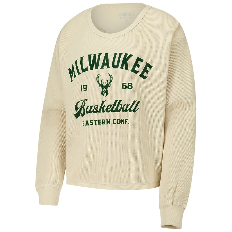 T-shirt unisexe en tricot gaufré à manches longues Cullen de la collection High Country des Milwaukee Bucks couleur crème Sportiqe