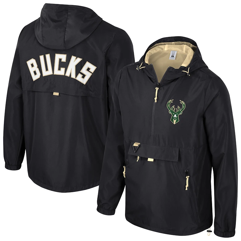 Veste à capuche unisexe Stadium Essentials noire Milwaukee Bucks Compete quart de zip