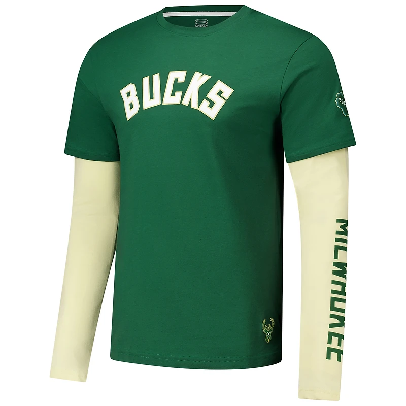 Unisex Stadium Essentials Hunter Green Milwaukee Bucks Spectator Twofer Long Sleeve T-Shirt