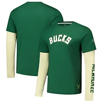 T-shirt à manches longues unisexe Stadium Essentials Hunter Green Milwaukee Bucks Spectator Twofer