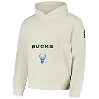 Sweat à capuche unisexe en velours côtelé Tri-Blend crème Milwaukee Bucks de The Wild Collective