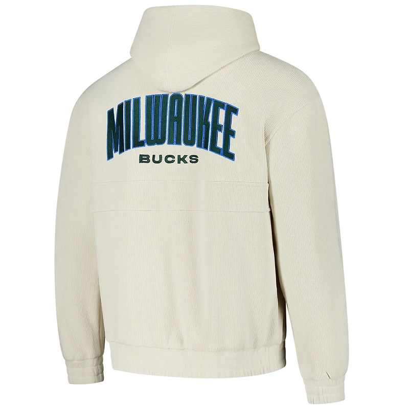 Sweat à capuche unisexe en velours côtelé Tri-Blend crème Milwaukee Bucks de The Wild Collective
