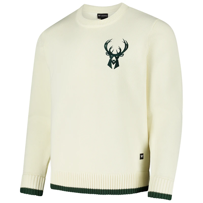 Unisex The Wild Collective  Cream Milwaukee Bucks Jacquard Knit Pullover Sweater