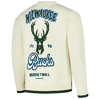 Unisex The Wild Collective  Cream Milwaukee Bucks Jacquard Knit Pullover Sweater