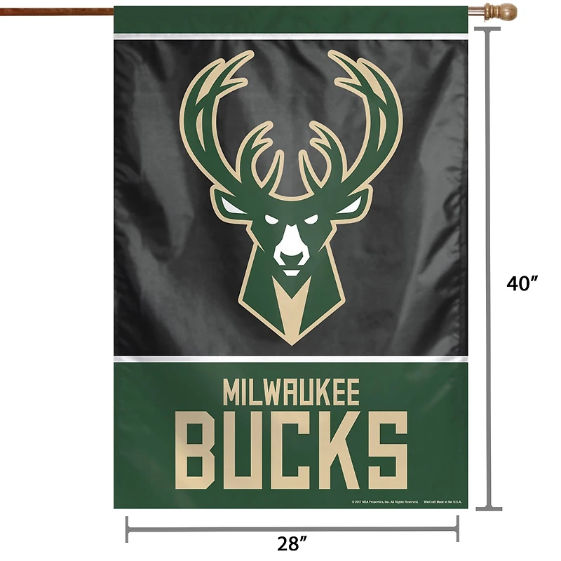 Bannière verticale simple face WinCraft Milwaukee Bucks 28" x 40" avec logo principal