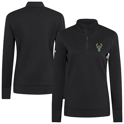 Women's Levelwear  Black Milwaukee Bucks Cushion Quarter-Zip Pullover