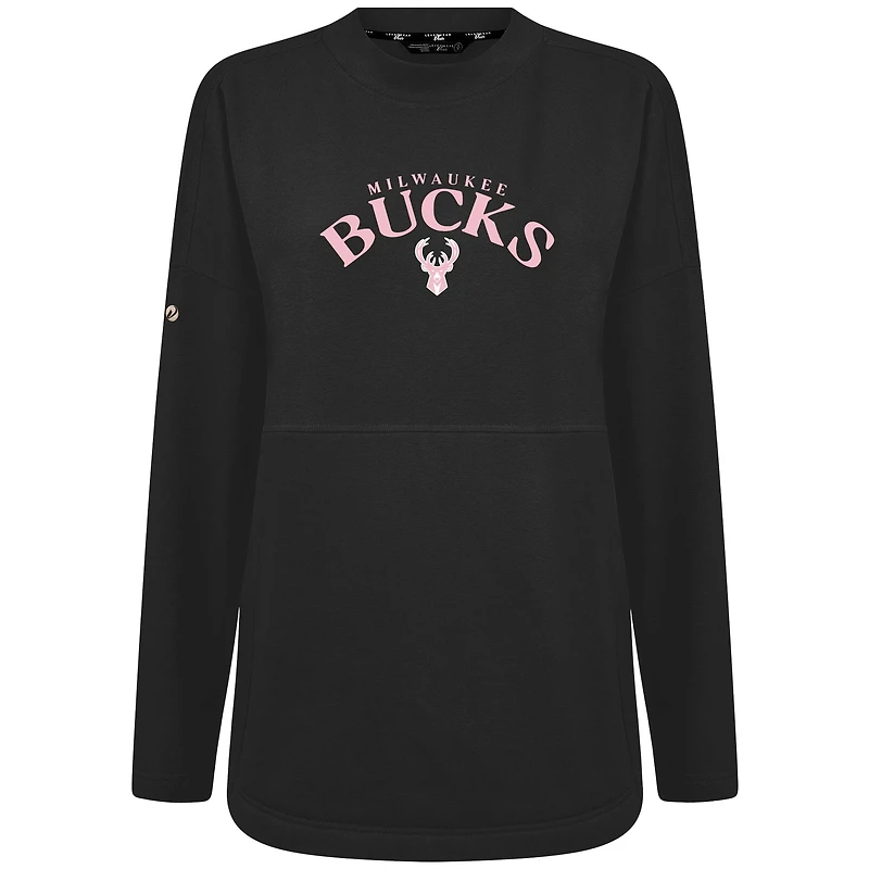 Sweat-shirt à col officier Beaudry pour femme, noir, Milwaukee Bucks, fête des mères