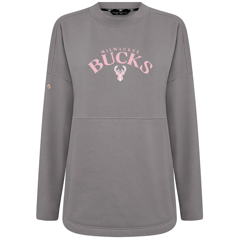 Sweat-shirt à col officier Beaudry pour la fête des mères Milwaukee Bucks de Levelwear femme, gris