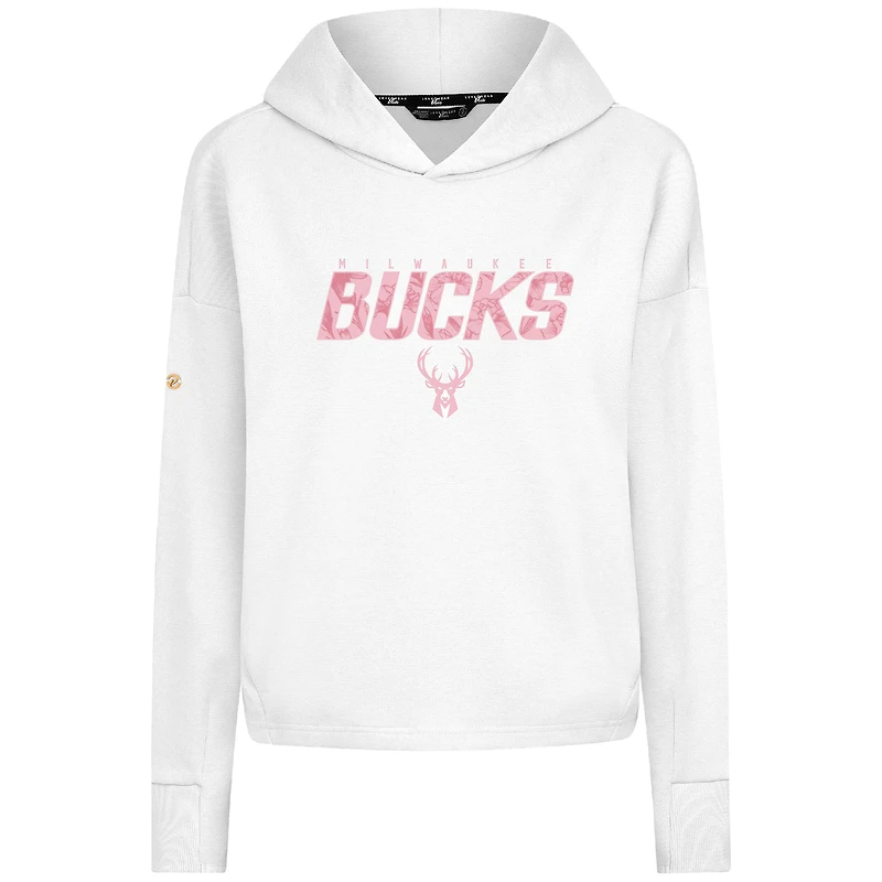 Women's Levelwear White Milwaukee Bucks Mother's Day Sweet Floral Cropped Tri-Blend Pullover Hoodie