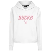 Women's Levelwear  White Milwaukee Bucks Mother's Day Sweet Floral Cropped Tri-Blend Pullover Hoodie