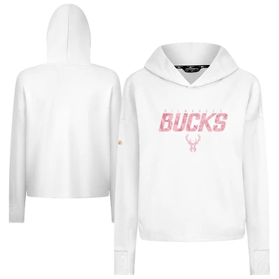 Women's Levelwear  White Milwaukee Bucks Mother's Day Sweet Floral Cropped Tri-Blend Pullover Hoodie