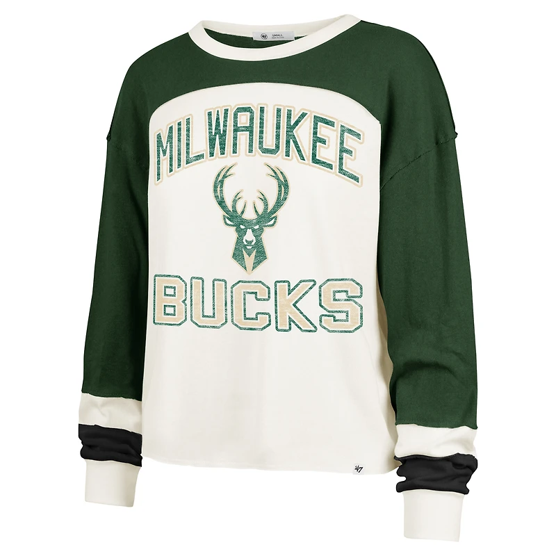 T-shirt à manches longues raglan '47 Cream Milwaukee Bucks pour femme