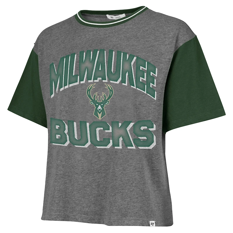 Women's '47  Gray Milwaukee Bucks Rise Clubhouse Ziggy Color Block T-Shirt
