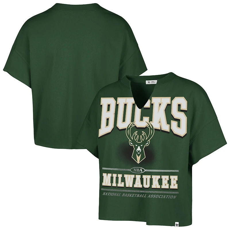 T-shirt oversize à col cranté Elation « 47 Hunter Green » pour femme des Milwaukee Bucks