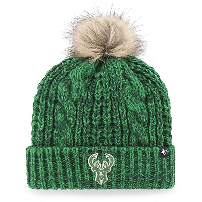 Bonnet en tricot à revers Meeko Milwaukee Bucks '47 Hunter Green pour femme avec pompon