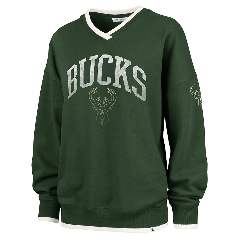 Women's '47  Hunter Green Milwaukee Bucks Rise Wax Pack Daze '80s Oversize Pullover Sweatshirt