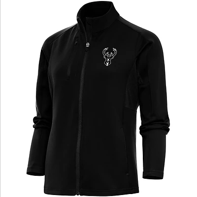 Women's Antigua  Black Milwaukee Bucks Brushed Metallic Generation Full-Zip Jacket