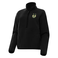 Women's Antigua Black Milwaukee Bucks Figure Half-Zip Pullover Sweatshirt