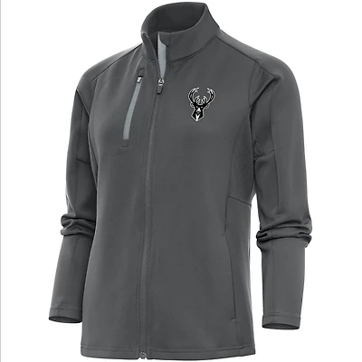 Women's Antigua  Charcoal Milwaukee Bucks Brushed Metallic Generation Full-Zip Jacket