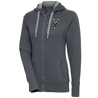 Women's Antigua  Charcoal Milwaukee Bucks Brushed Metallic Victory Full-Zip Hoodie