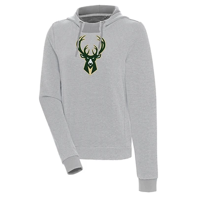 Women's Antigua  Gray Milwaukee Bucks Axe Bunker Tri-Blend Pullover Hoodie