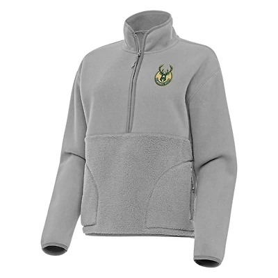 Sweat-shirt demi-zippé gris Antigua pour femme des Milwaukee Bucks